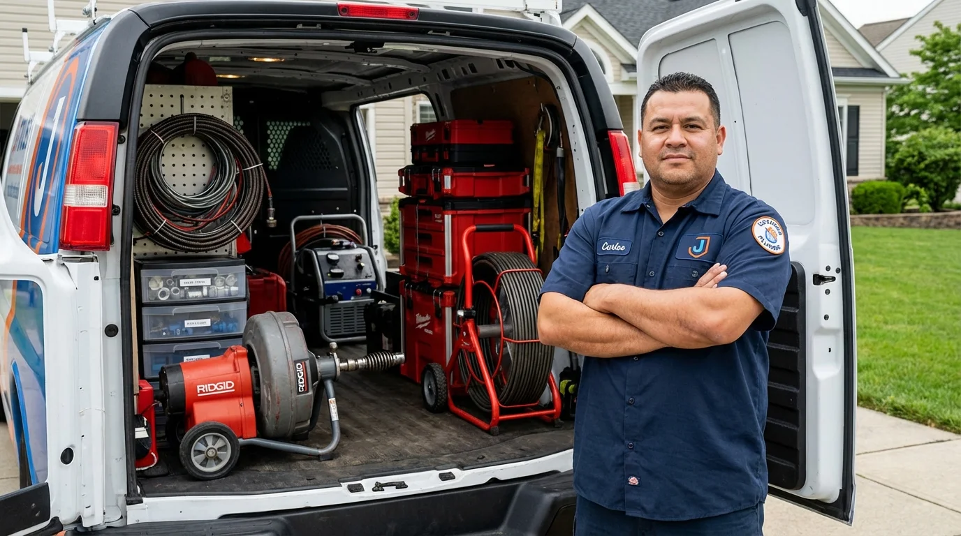 Professional drain cleaning equipment and Johns Plumbing LLC plumber in Hampstead