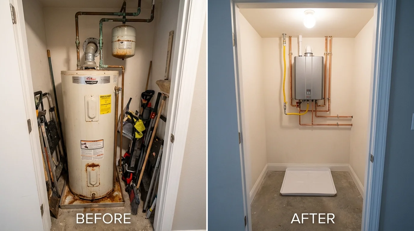 Tank water heater versus wall-mounted tankless unit comparison for Hampstead, NH homeowners