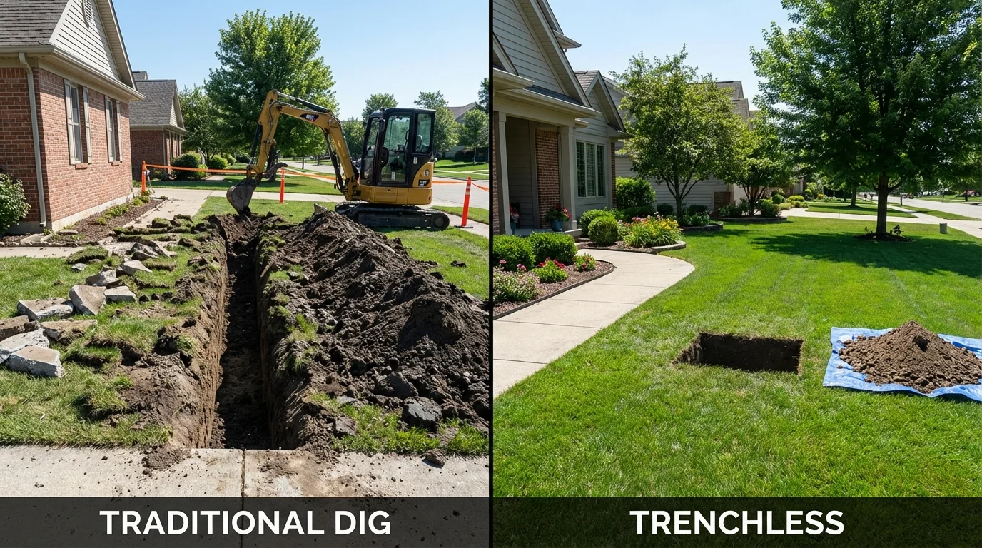 Trenchless sewer repair with minimal yard damage versus traditional excavation in Hampstead, NH